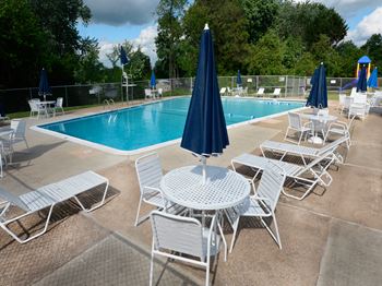 Private swimming pool with chairs